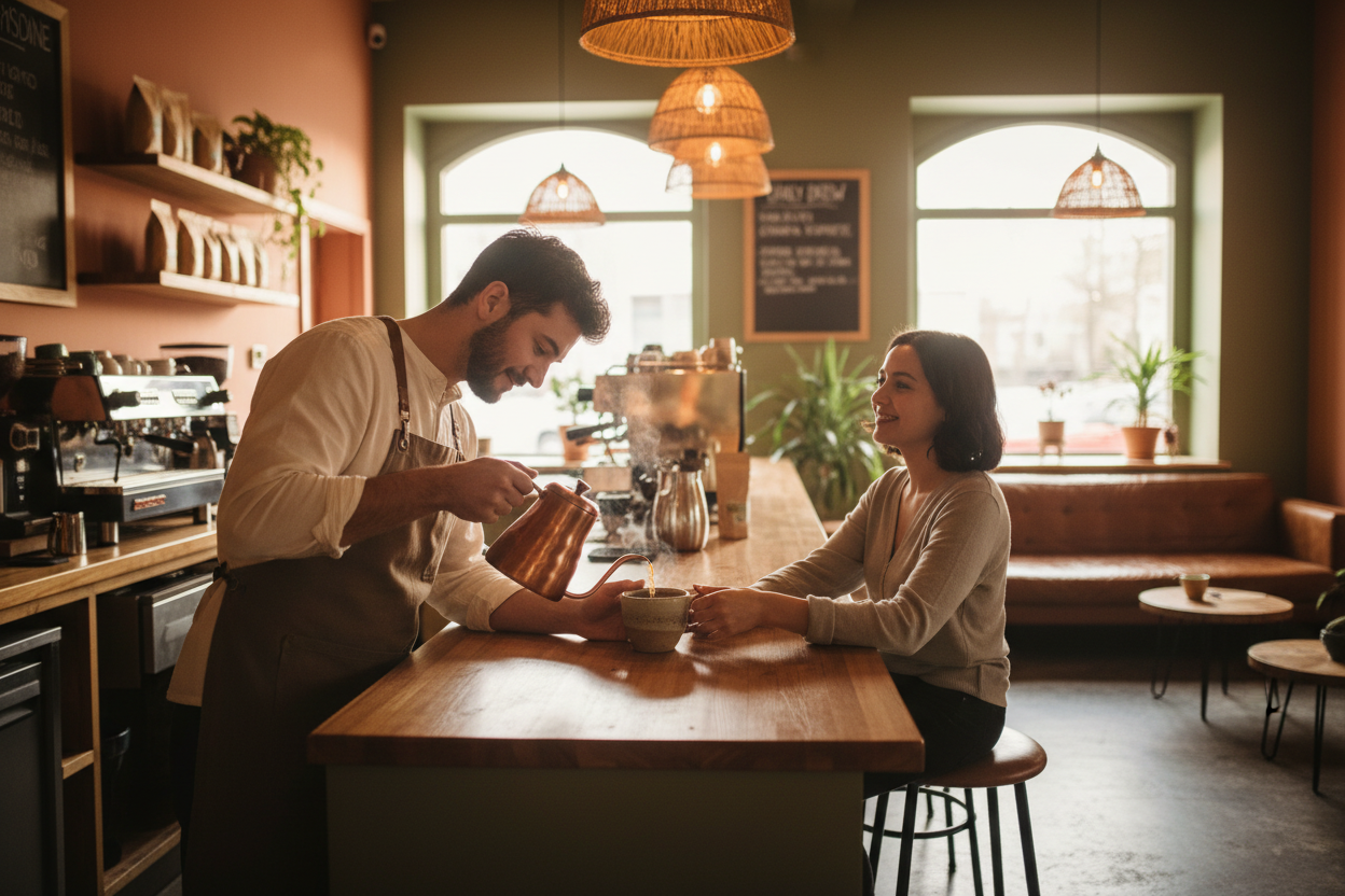 barista serving coffee